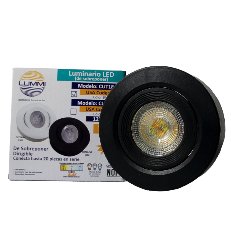 Luminario LED de sobreponer dirigible Negro de 7W (1502)